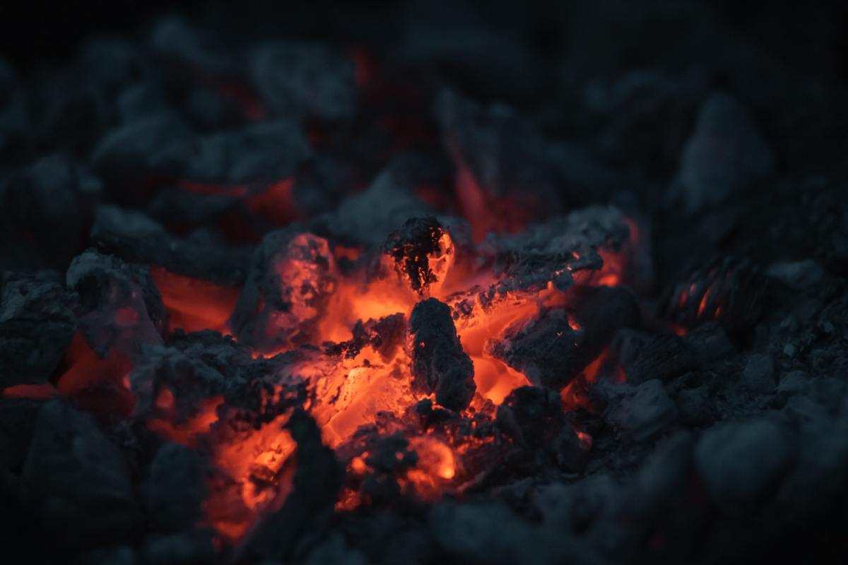 Hot embers from a fire